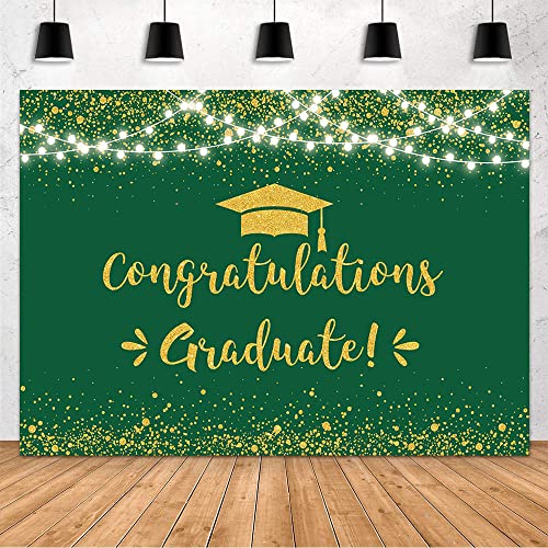 MEHOFOND Green and Gold Graduation Backdrop Class of 2026 Graduation Party Decorations Congratulation Graduate Backdrop 2026 Congrats Grad Banner Prom Party Decoration Photo Booth Props 7x5ft - color: Green and Gold, size: 7x5ft
