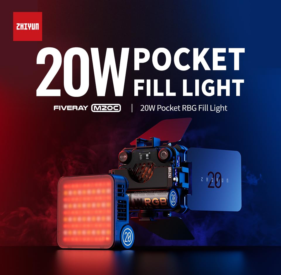 ZHIYUN FIVERAY M20C LED Video Light - 2500K-10000K DynaVort Cooling System Mark II with Radiant Full-Color RGB Glow - color: M20C