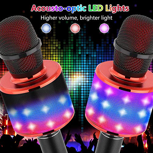 Amazmic Kids Karaoke Microphone Machine Toy Bluetooth Microphone Portable Wireless Karaoke Machine Handheld with LED Lights, Gift for Children Adults Birthday Party, Home KTV(Black Red) - color: Black Red