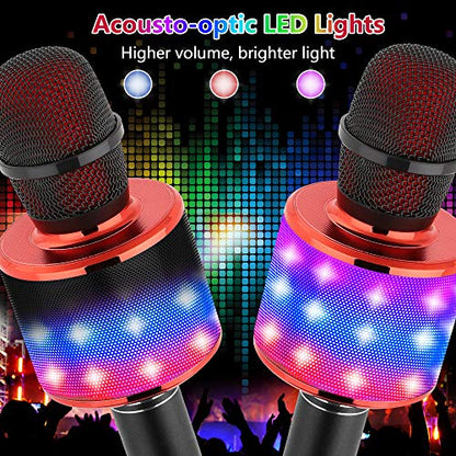 Amazmic Kids Karaoke Microphone Machine Toy Bluetooth Microphone Portable Wireless Karaoke Machine Handheld with LED Lights, Gift for Children Adults Birthday Party, Home KTV(Black Red) - color: Black Red