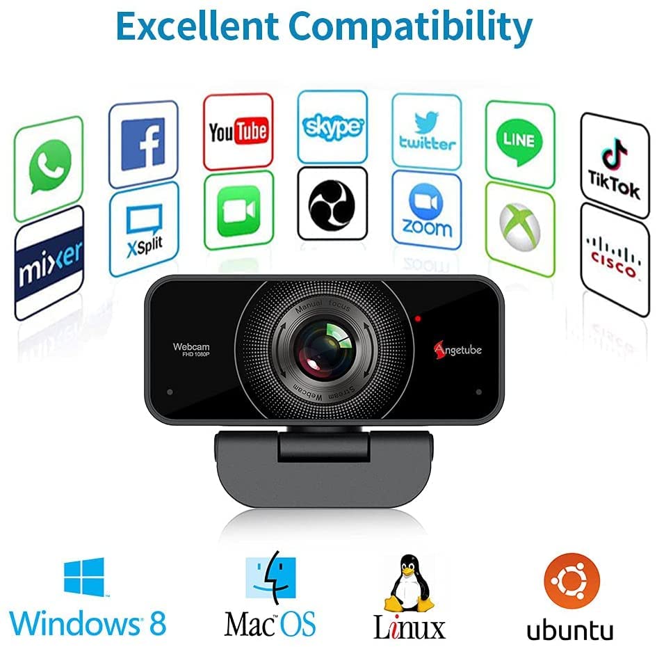 Angetube 1080P Webcam with Microphone - USB Computer Camera for Laptop/Desktop/Mac - HD PC Web Cam for Zoom/Skype/Teams/Xbox, Streaming | Video Conferencing | Calling