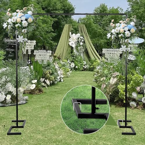 Square Backdrop Stand, 8.2FT Black Wedding Arch, Heavy Duty Balloon Arch Stand, Over The Table Rod Stand with Clamps, Adjustable Photo Booth Background, Backdrop Frame for Valentines Day Party - color: Matte Black