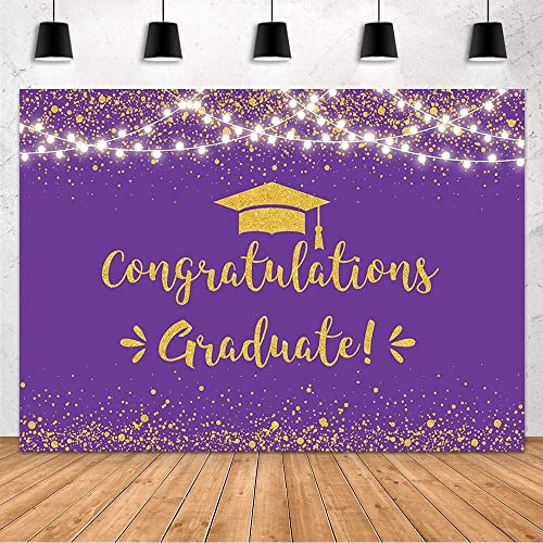 MEHOFOND Purple and Gold Graduation Backdrop Class of 2026 Graduation Party Decorations Congratulation Graduate Backdrop 2026 Congrats Grad Banner Prom Party Decoration Photo Booth Props 7x5ft - color: Purple and Gold, size: 7x5ft