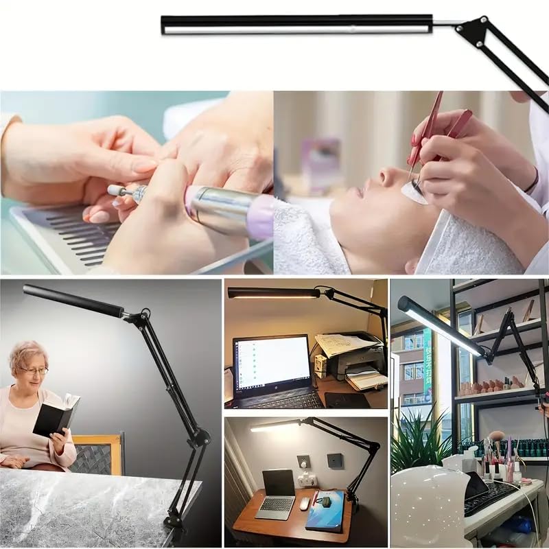 LED Desk Lamp with Eye-Caring 3 Modes 10 Brightness, Adjustable Swing Arm Long Flexible Lamp for Office Workers and Students, USB Port