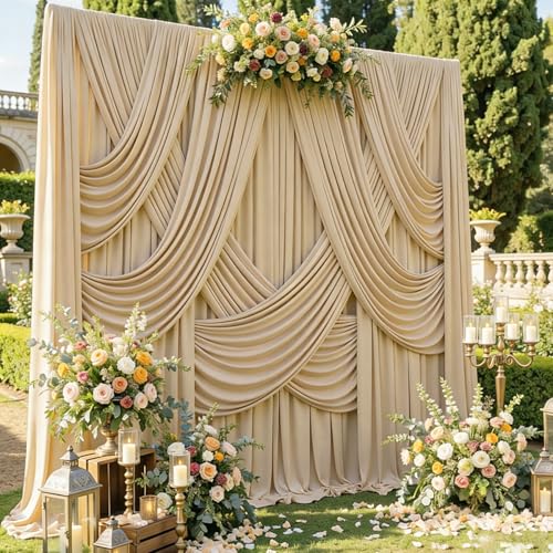 10x12 ft Wrinkle Free Champagne Backdrop Curtain for Wedding Parties, Silky Polyester 2 Panels 12 ft Long Photo Backdrop Drapes Back Drop Cloth for Birthday Photography Background - color: Champagne1, size: 5ft(W)x12ft(H)_2 Panels