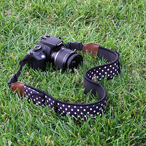 USA Gear TrueSHOT Camera Strap Neoprene Camera Straps - Padded Neck Strap, Pockets, and Quick Release Buckles - Compatible with Canon, Nikon, Sony and More DSLR and Mirrorless Cameras (Polka Dot) - color: Polka Dot