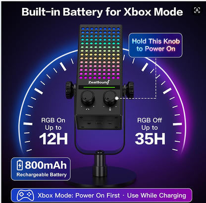 ZealSound USB Gaming Microphone for Xbox PC Mac iPhone & Android, Noise Reduction Mic with One-Tap Mute, Gain Control, Zero-Latency Monitoring & RGB Lighting, for YouTube TikTok Podcasting & Streaming - color: Black