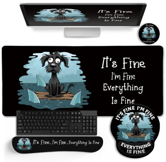 LIMKRIAN Funny Dog Mouse Pad Set Large Desk Mat for Desktop Decor, 35.4" | Ergonomic Wrist Rest Mouse Pad, Gaming Mousepad Wrist Support, Keyboard Mat, Coaster, Office Desk Accessories It's Fine - color: XXL-Funny Dog