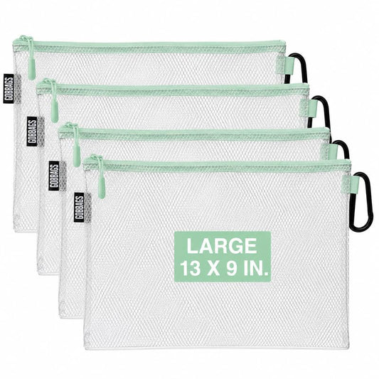 GOBAGS Air Production Large Clear Zipper Pouch (4-Pack) – Cable Organizer & Travel Gear Bag for Electronics, Camera Accessories, Tool Pouch & Small Tech Storage (Mint Green) - color: Mint Green, size: Large