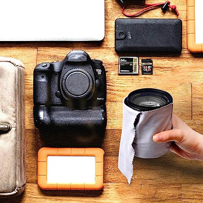 Eco-Fused Camera Lens Pouches - Microfiber Lens Cloth Bag - 4 Pack - Soft Camera Wraps for Multi-Sized Lenses and Accessories - Camera Bag Inserts - Home Travel Photography (Black/Gray/Blue)