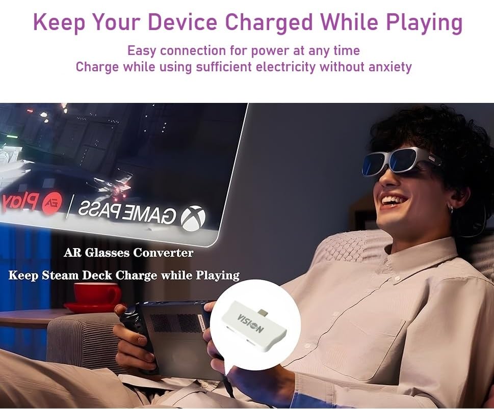 USB C to USB C Adapter, Charging and Play- 4K 60Hz/2K 120Hz, Supports 100W Fast Charging for iPhone 17-15,Switch, ROG Ally, Steam Deck. Connected Viture/Rayneo/Xreal/Rokid AR Glasses