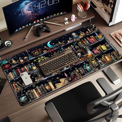 Bookshelf Desk Mat Black Library Aesthetic Desk Pad Large Gaming Mouse Pad 31.5x15.7 in Bookcase XXL Extended Mousepad Book Keyboard Mouse Mat for Work Game Office Home - color: Bookshelf Black