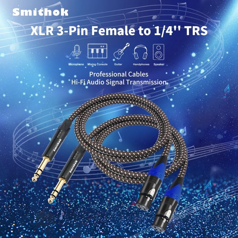 Smithok 2Pack 1/4" to XLR Cable,Heavy Duty Nylon Braided,Gold Plated Plug,Balanced 1/4" TRS (Quarter Inch 6.35mm) to 3pin XLR Female Patch Cable, Microphone Cable, for Speaker,Mixer-6.6ft - size: 2 Pack 6.6 ft