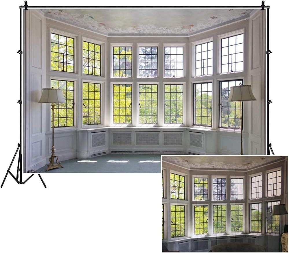 7x5ft Big Bright Window Backdrop Window Garden Zoom Room Background for Wall Zoom Living Room Office Backdrop for Video Conference Background for Video Recording - size: 7x5ft