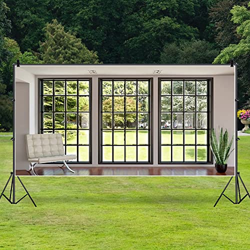 AOFOTO 15x8ft Business Office French Sash Window Backdrop Living Room Sofa Plant Photography Background Interior Casement Work at Home Modern Flat Furniture Apartment Decoration Residence Villa Props - size: 15x8ft
