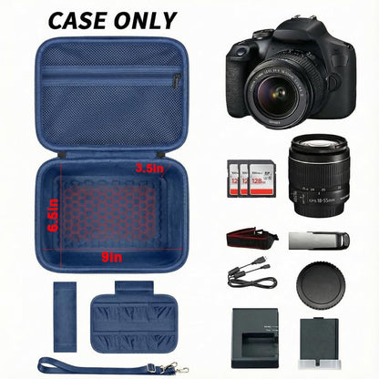 Comecase Hard Camera Case for Canon R50/R100/T7, for Sony A6400/ZV-E10 | Small Camera Bag with Hard EVA Shell, Adjustable Dividers, 6 Battery/SD Organizer Slots and Shoulder Strap, Dark Blue - color: Dark Blue
