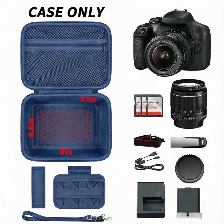 Comecase Hard Camera Case for Canon R50/R100/T7, for Sony A6400/ZV-E10 | Small Camera Bag with Hard EVA Shell, Adjustable Dividers, 6 Battery/SD Organizer Slots and Shoulder Strap, Dark Blue - color: Dark Blue