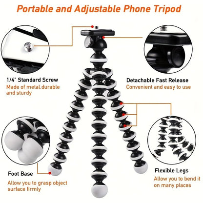 Phone Mini Tripod, Premium Flexible Mobile Phone Tripod Stand Compatible with Smartphone, Small Digital Camera, Black