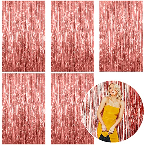 5 Pack Foil Curtain Backdrop Rose Gold Metallic Tinsel Foil Fringe Curtains Photo Booth Props for Birthday Wedding Engagement Baby Shower Bachelorette Christmas Holiday Celebration Party Decorations - color: Rose Gold, size: 5 Pcs
