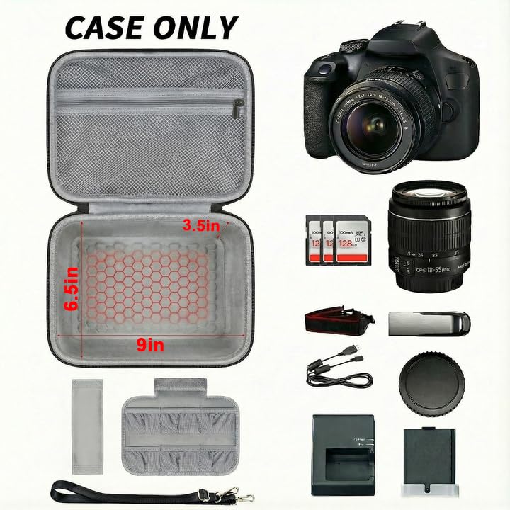 Comecase Hard Camera Case for Canon R50/R100/T7, for Sony A6400/ZV-E10 | Small Camera Bag with Hard EVA Shell, Adjustable Dividers, 6 Battery/SD Organizer Slots and Shoulder Strap, case only - color: Jet Black