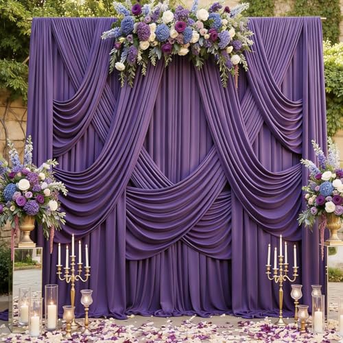 10ftx12ft Purple Backdrop Curtains for Wedding Parties, Wrinkle Free Polyester Photo Backdrop Drapes 2 Panels 12 ft Long Back Drop Cloth for Girl's Birthday Party Photography Background - color: Purple, size: 5ft(W)x12ft(H)_2 Panels