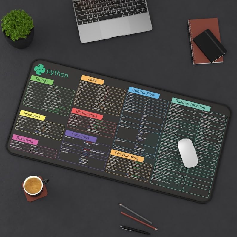 Python Cheat Sheet Desk Mat for Software Engineers, Hackers and Programmers, Quick Key, Large Anti-Slip Keyboard Pad Mouse Mat KMH - color: Python Cheat