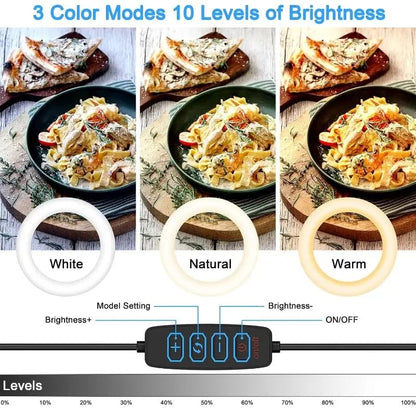 Overhead Phone Mount with Ring Light, 6.5in LED Selfie Ring Light for Desk，,Adjustable Phone Mount，for Video Recording,Live Stream,Cooking Video