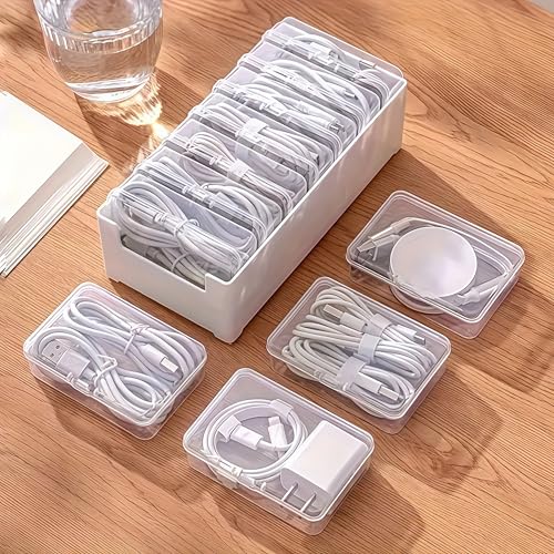 7 Box Cable Organizer Storage Box, Desktop Cable Management with Switch, Power Cord Organizer for Office,Home,Desk Accessories Storage Stationery Supplies and Accessories（Clear - color: 7 BOX