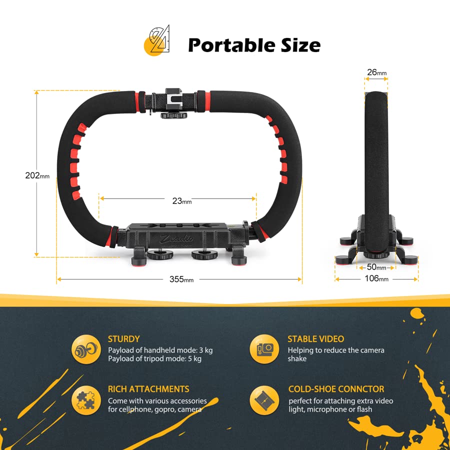 Zeadio Camera Smartphone Stabilizer, Handle Grip Handheld Video Rig, Compatibility with All Camera, Camcorder, Action Camera, DSLR and for All iPhone and Android Smartphones