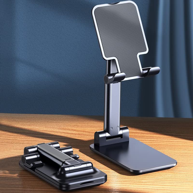 Meetuo 2 Pcs Cell Phone Stand for Desk, Adjustable & Foldable Phone Holder | Adjustable Angle Height, Fully Foldable&Portable, Compatible with iPhone/Smartphones - color: Pink+Black
