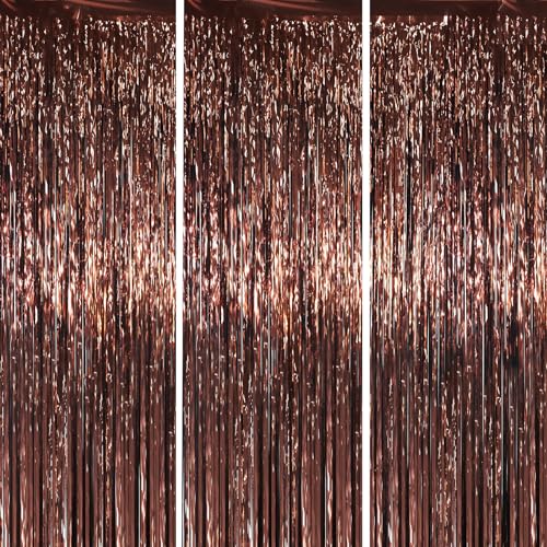 Voircoloria 3.3 x 6.6 ft Foil Fringe Backdrop Curtains, Tinsel Streamers Party Decorations, Fringe Backdrop for Birthday, Baby Shower, Gender Reveal, Graduation (3, Brown) - color: Brown