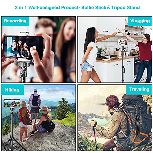 UBeesize 67'' Phone Tripod Stand & Selfie Stick Tripod, All in One Professional Tripod, Cellphone Tripod with Wireless Remote and Phone Holder, Compatible with All Phones/Cameras,Load capacity: 1.5 Kg - color: Black, size: 67-in