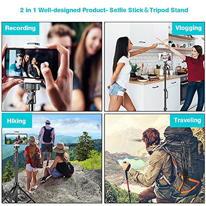 UBeesize 67'' Phone Tripod Stand & Selfie Stick Tripod, All in One Professional Tripod, Cellphone Tripod with Wireless Remote and Phone Holder, Compatible with All Phones/Cameras,Load capacity: 1.5 Kg - color: Black, size: 67-in
