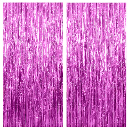 2 Pack Hot Pink Backdrop Curtain Party Streamers Hot Pink Birthday Decorations Foil Fringe Photo Backdrop Party Supplies Fiesta Grad Theme Decorations - color: Hot Pink, size: 2 Pcs