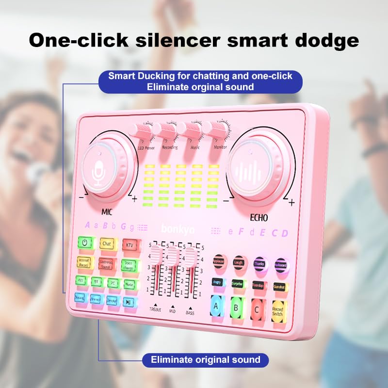 Podcast Equipment Bundle: Audio Interface & DJ20 Mixer with XLR Mic, Voice Changer, 2400mAh Battery for Podcasting, TikTok Live Streaming, and Gaming (Pink)