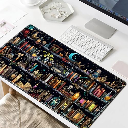 Bookshelf Desk Mat Black Library Aesthetic Desk Pad Large Gaming Mouse Pad 31.5x15.7 in Bookcase XXL Extended Mousepad Book Keyboard Mouse Mat for Work Game Office Home - color: Bookshelf Black