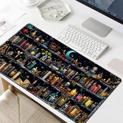Bookshelf Desk Mat Black Library Aesthetic Desk Pad Large Gaming Mouse Pad 31.5x15.7 in Bookcase XXL Extended Mousepad Book Keyboard Mouse Mat for Work Game Office Home - color: Bookshelf Black
