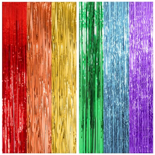 2 Pack Rainbow Party Backdrop Streamers Decorations Colorful Foil Fringe Curtains Metallic Tinsel Backdrop for Birthday First Day of School Engagement Baby Shower Christmas Holiday Party Decor - color: Rainbow, size: 2 Pcs