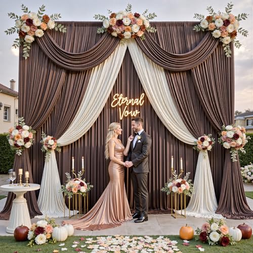 10ftx12ft Wrinkle Free Brown Backdrop Curtain, 2 Panels 12FT Height Wedding Coffe Backdrop Drapes, Silky Polyester Back Drop Cloth for Birthday Photography Background Party Backdrop Draping - color: Brown, size: (W)5ft x (H)12ft (2 Panel)
