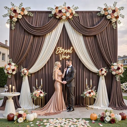 10ftx12ft Wrinkle Free Brown Backdrop Curtain, 2 Panels 12FT Height Wedding Coffe Backdrop Drapes, Silky Polyester Back Drop Cloth for Birthday Photography Background Party Backdrop Draping - color: Brown, size: (W)5ft x (H)12ft (2 Panel)