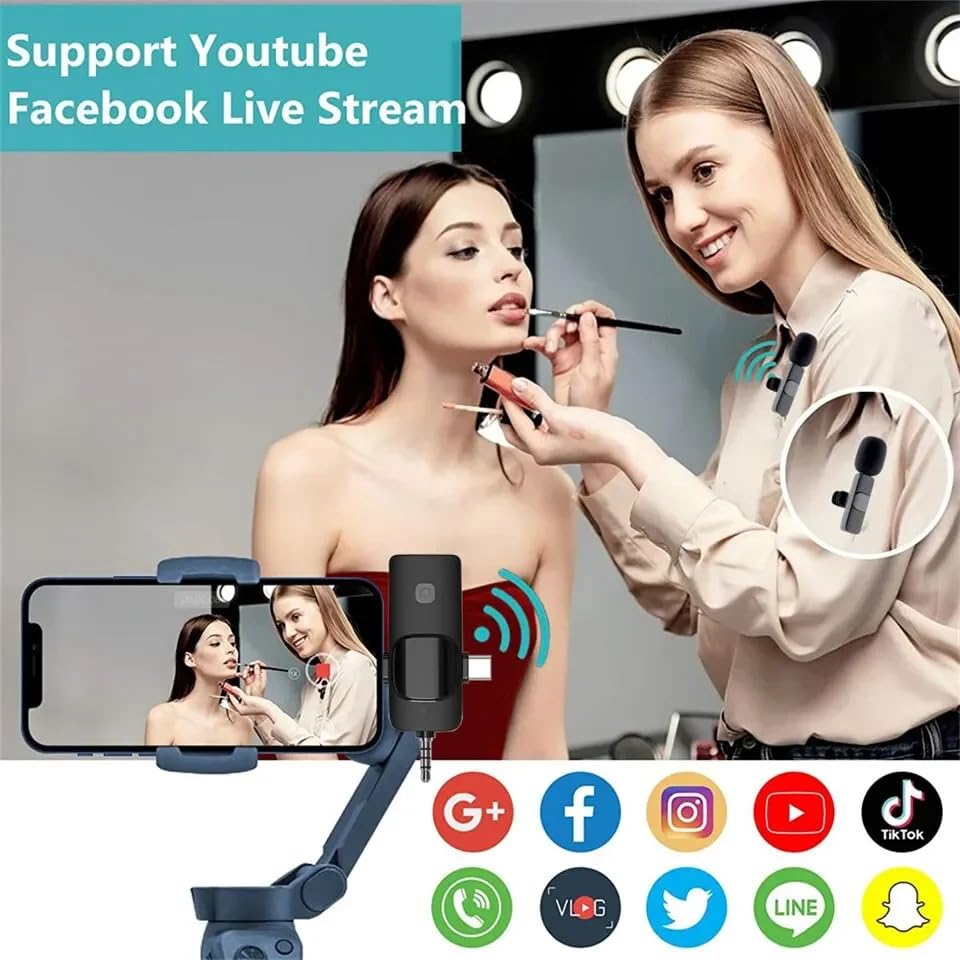 Wireless Lavalier Microphone for iPhone/iPad/Android Phone/Laptop,Plug-Play Lapel Clip-On Mic with Noise Reduction for Video Podcast Vlog Recording/Live Steam/Interview/TikTok/YouTube