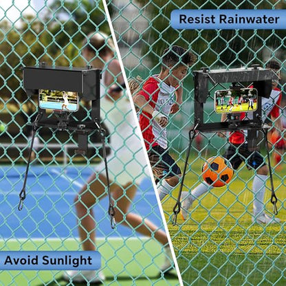 Phone Fence Mount with Shade and Power Bank Holder, Mounting Kit Compatible with iPhone, GoPro, Mevo, Action Cameras, Streaming Kit for Recording Baseball, Football, Softball, Rugby, Tennis Games