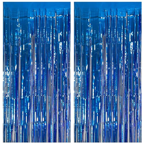 2 Pack Blue Party Decorations Ocean Party Decor Supplies Blue Party Streamers Birthday Decorations Tinsel Foil Fringe Curtains Photo Booth Props Celebration Decorations - color: Royal Blue, size: 2 Pcs