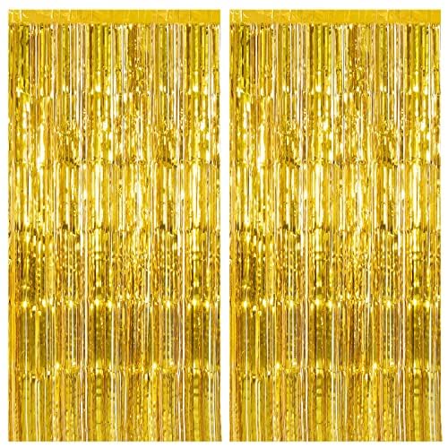 2 Pack Gold Fringe Curtain Backdrop Tinsel Streamers Birthday Party Decorations Christmas Photo Booth Backdrop Halloween New Year Graduation Baby Shower Theme Party Decorations - color: Gold, size: 39.4"w X 78.7"l (Pack of 2)