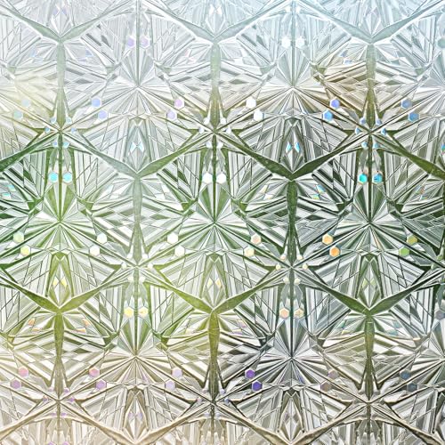 rabbitgoo Window Privacy Film, Diamond Pattern, 17.5" x 157.4" | Stained Glass Decorative Window Film Stickers Removable UV Sun Blocking Clings Door Coverings - color: Prism, size: 17.5" x 157.4"
