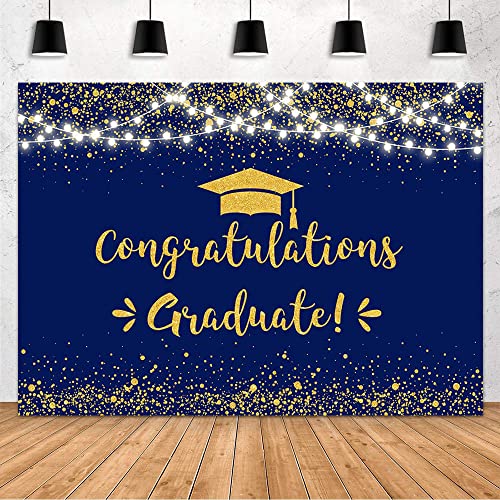 MEHOFOND 8x6ft Congratulation Graduate Backdrop Class of 2026 Graduation Party Decorations Background Blue Gold Congrats Grad Decor Banner Photography Background Studio Photo Booth Props - color: Blue and Gold, size: 8x6ft