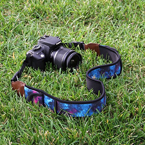 USA Gear TrueSHOT Camera Strap Neoprene Camera Straps - Padded Neck Strap, Accessory Pocket, and Quick Release Buckles - Compatible with Canon, Nikon, Sony and More DSLR and Mirrorless Camera - Galaxy - color: Galaxy