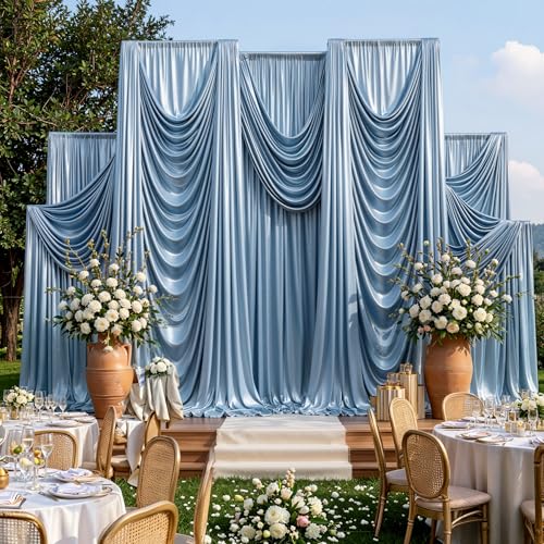 20x10ft Dusty Blue Sequin Backdrop Curtains, Wrinkle Free Glitter Backdrop Drapes for Wedding Parties Photography Stage Decor, Non-Shedding 4 Panels Set (5x10ft Each) - color: Dusty Blue, size: 5'(W) x 10'(H), 4 panels