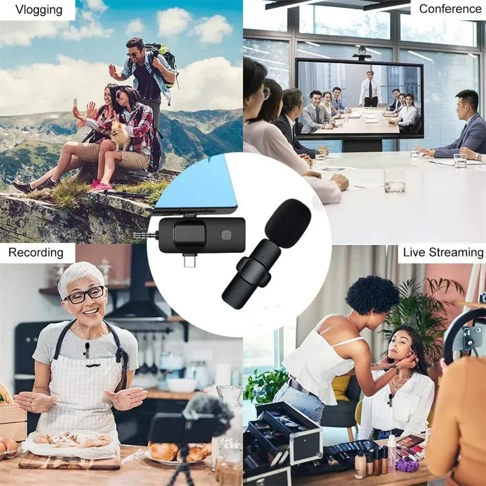 Wireless Lavalier Microphone for iPhone/iPad/Android Phone/Laptop,Plug-Play Lapel Clip-On Mic with Noise Reduction for Video Podcast Vlog Recording/Live Steam/Interview/TikTok/YouTube