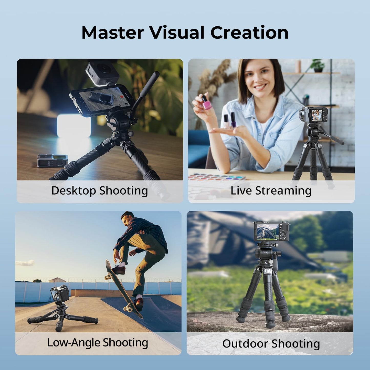 SmallRig Portable Carbon Fiber Tabletop Tripod Kit, 17'' Compact Mini Desktop Tripod with Video Head High Load-Bearing, Built-in QR Plate for Arca, Max Load 3kg / 6.6lb for Cameras, DSLR - style: Video Head